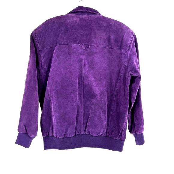 90s Hunt Club Suede Leather Bomber Jacket Women's Med Purple Boho Retro Western - Picture 10 of 10